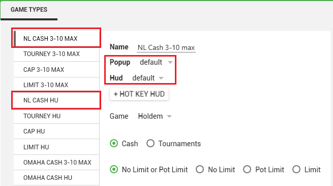 Default cash games types